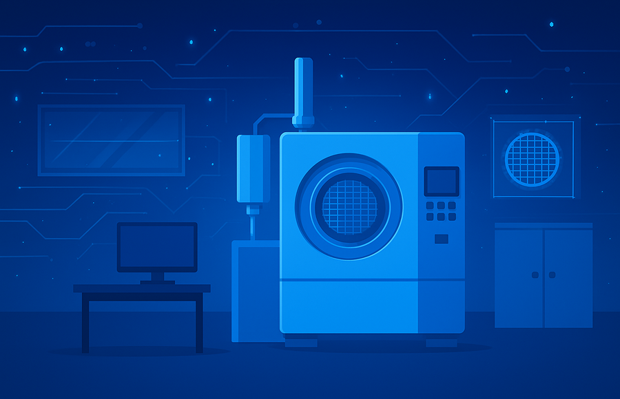 Flat design AI-generated image of a semiconductor cleanroom background with advanced equipment.
